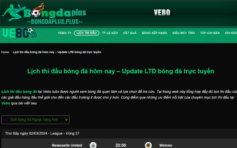 Top 9 Kênh Bóng Đá Xem Lịch Thi Đấu Chuẩn Nhất Hiện Nay Vebo